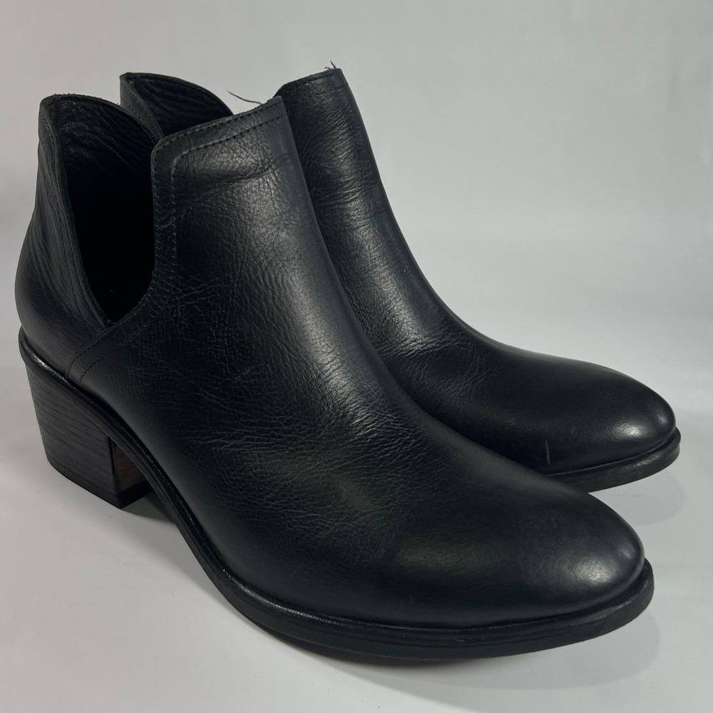 Bueno Cutout Ankle Boots 40 Women Black Leather Minimal Block Heel Casual Chic